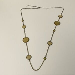 Long Silver Tone Layering Necklace with Iridescent Shell Station Charms
